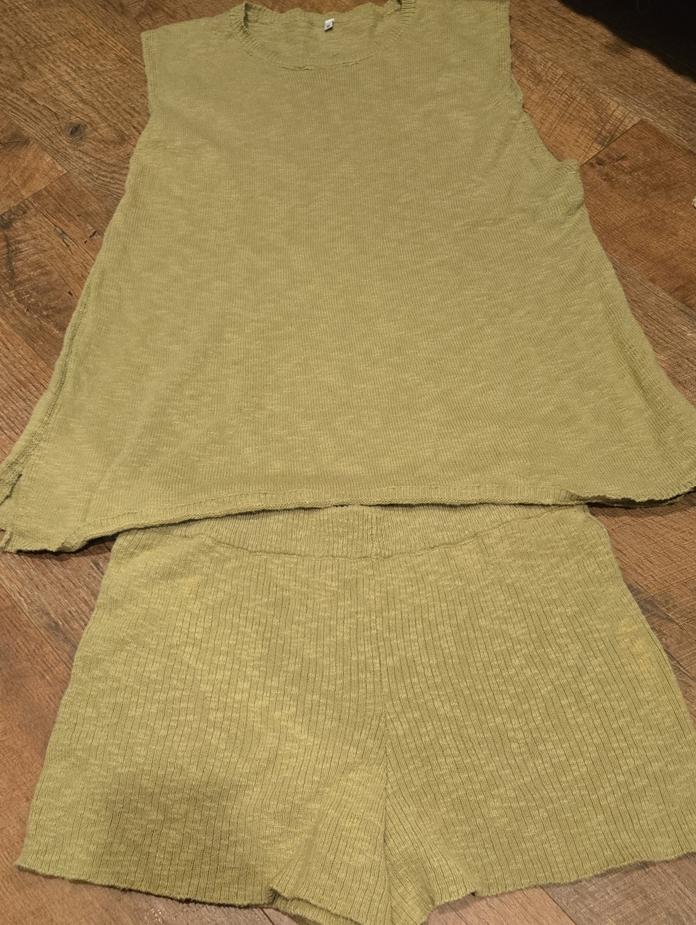 Olive Green Sleeveless Ribbed Skirt Set